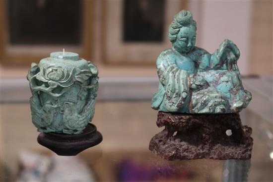 A group of Chinese turquoise matrix carvings,
